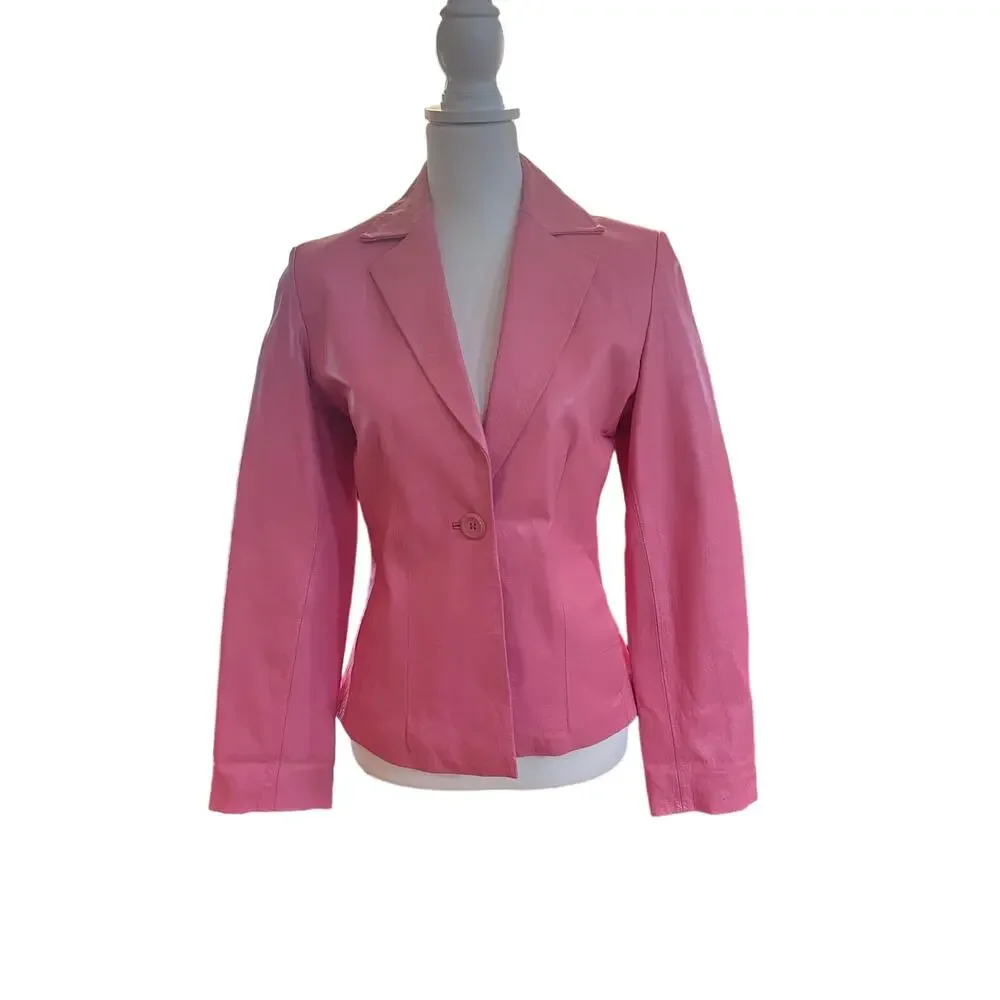 Copied - COLEBROOK 100% LEATHER PINK womens BIKER JACKET size small - Picture 1 of 7